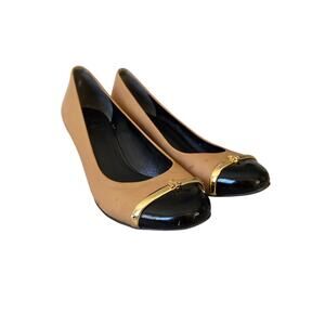 Tory Burch Leather Wedge Slip On Cap Toe Ballet Flats Shoes GUC 6.5